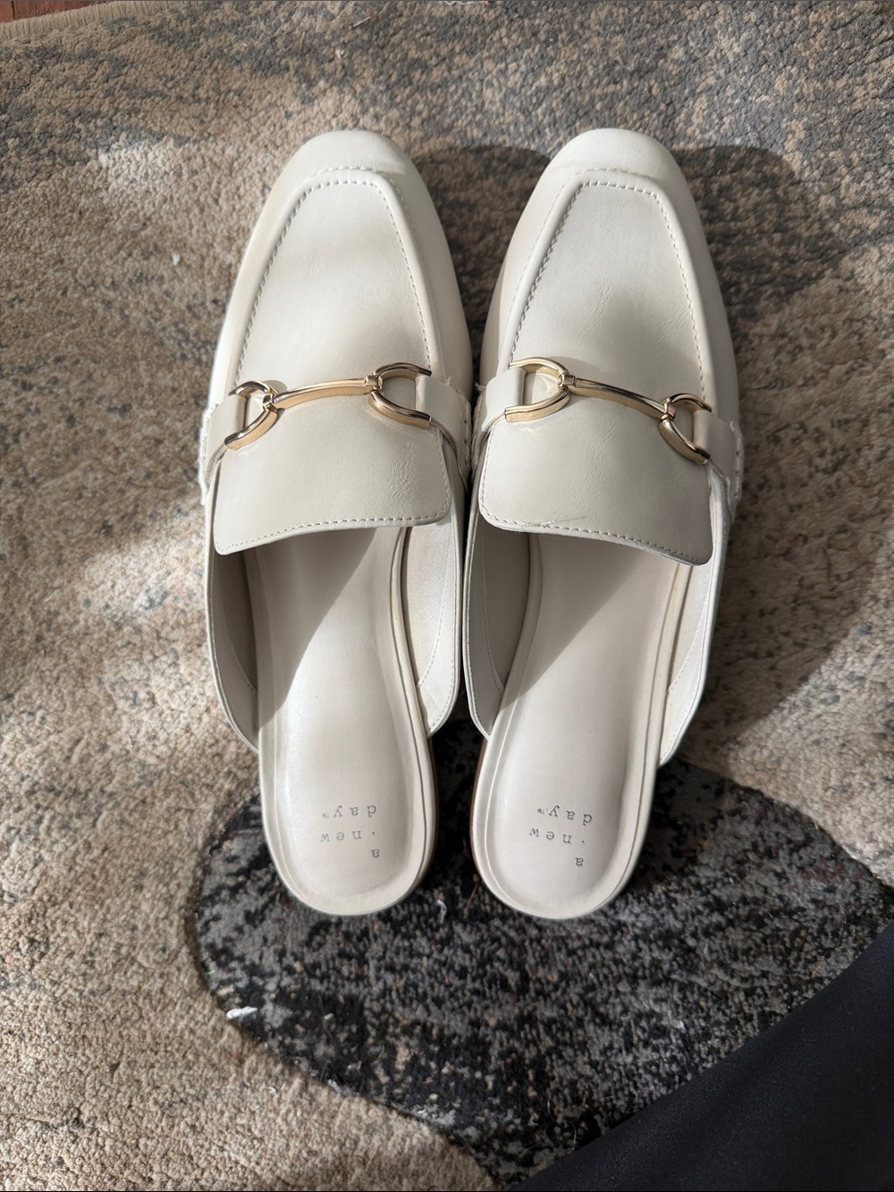 a new day Cream Backless Loafers with Gold Bit